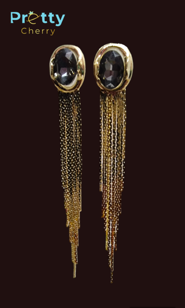 Pretty Cherry Gold Plated Extra-Long Tassel Chain Fringe Drop Earrings - Image 3