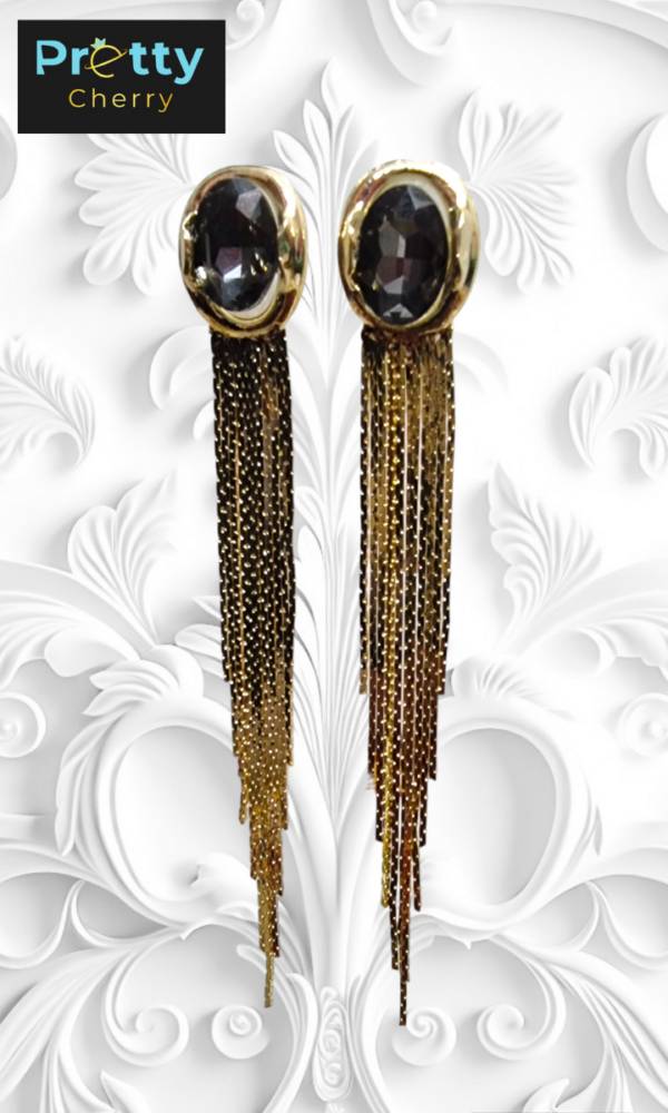 Pretty Cherry Gold Plated Extra-Long Tassel Chain Fringe Drop Earrings - Image 2