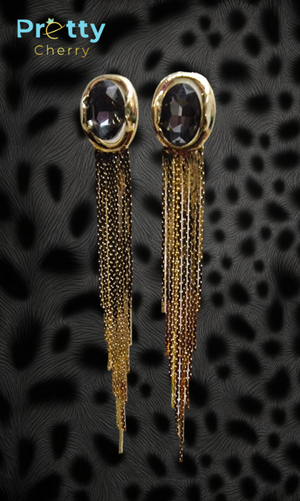 Pretty Cherry Gold Plated Extra-Long Tassel Chain Fringe Drop Earrings